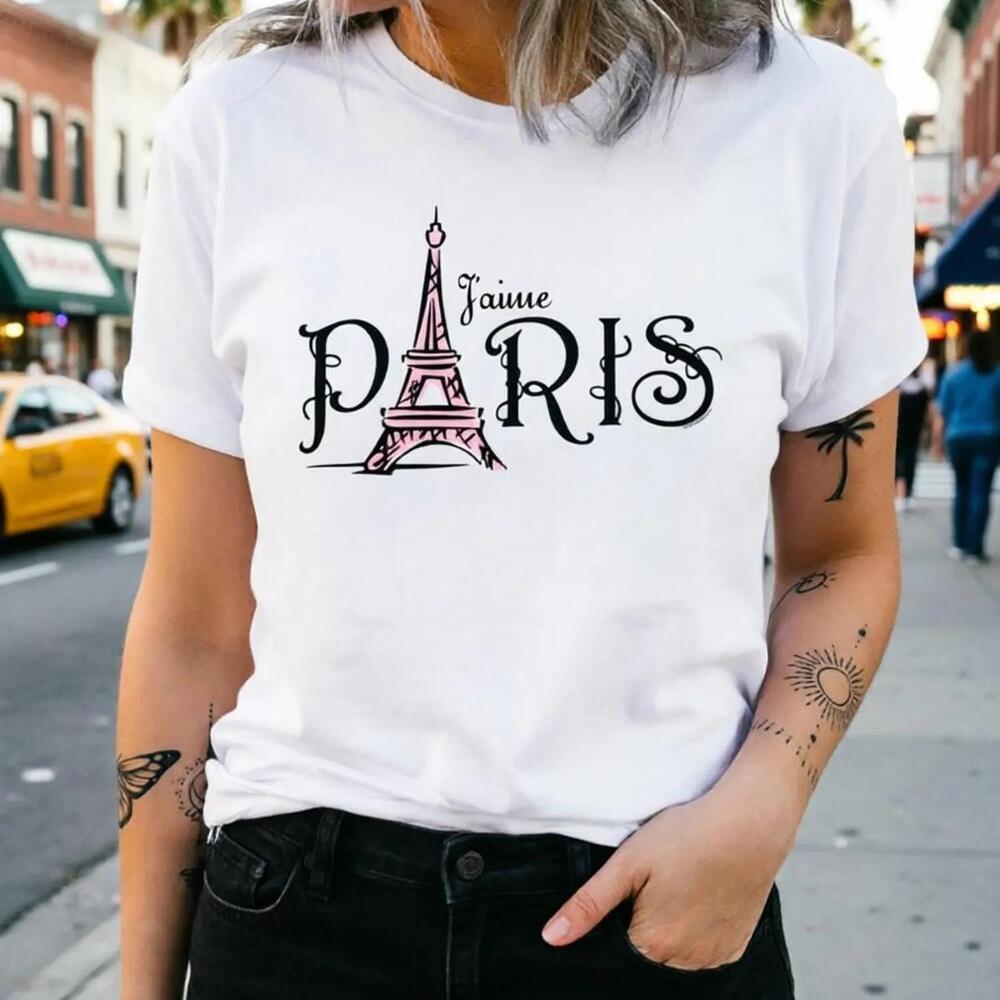 Jaime Paris Chic Letter Print T Shirt, Eiffel Tower Travel Shirt